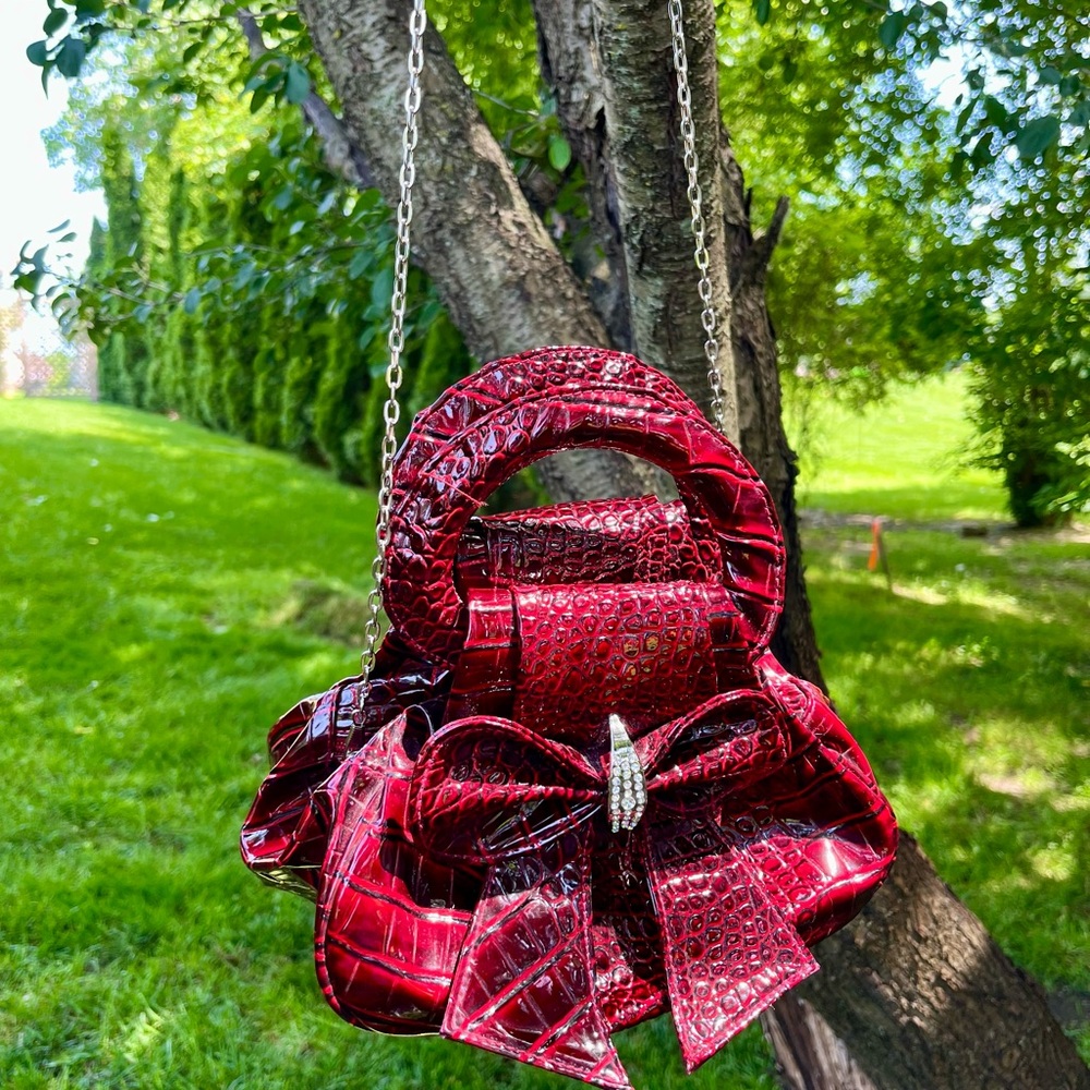 Ladies Ruby Red - Faux Alligator Bag